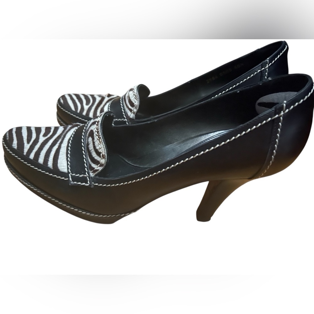 Sergio Rossi Vero Cuoio Black and White Pony Zebra Heeled Loafers